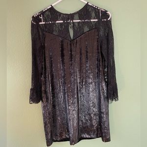 ZARA | Velvet Lace Overlay Long Sleeve Dress